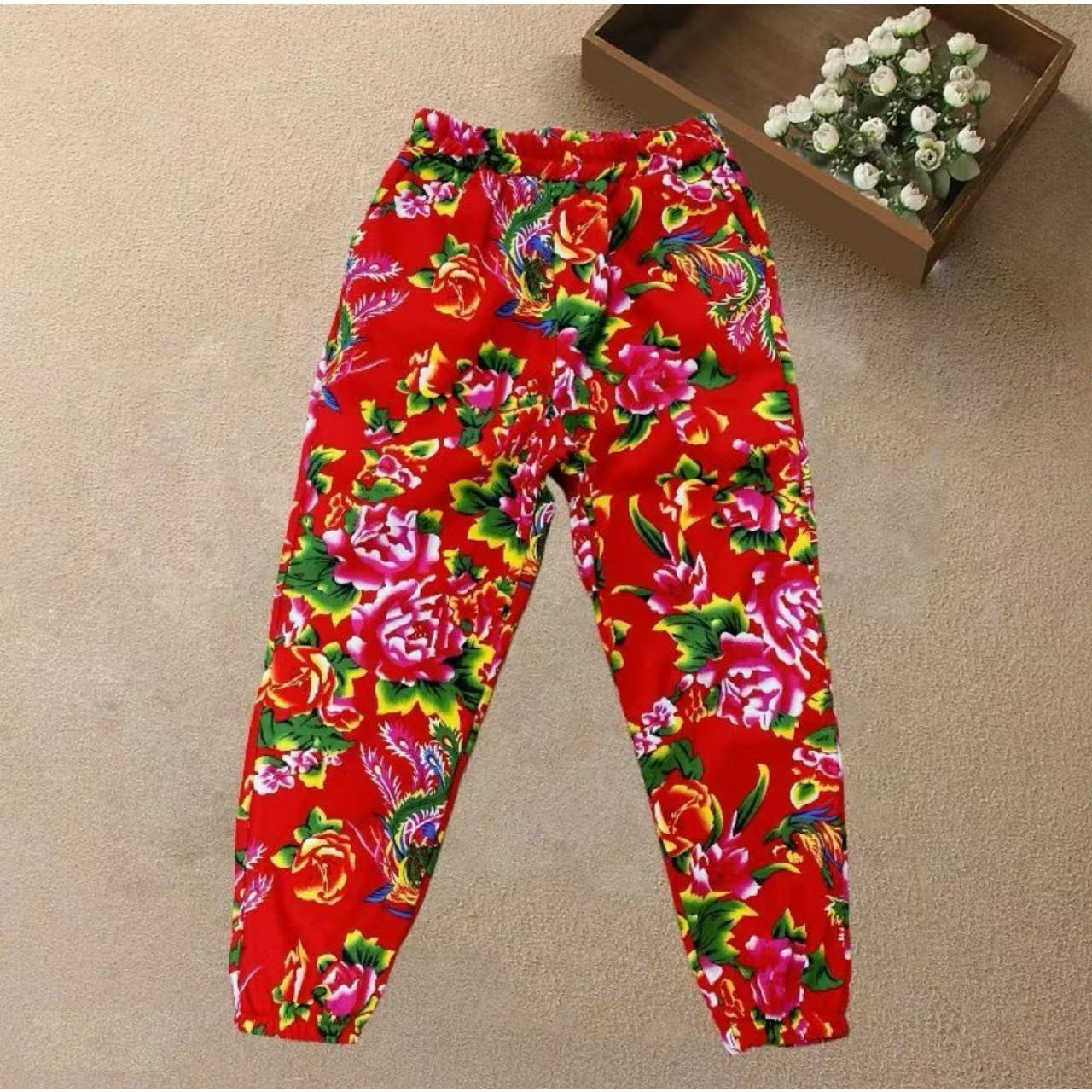 东北大花布长裤子夏男女潮流休闲束脚裤 网红衣服抗寒流行