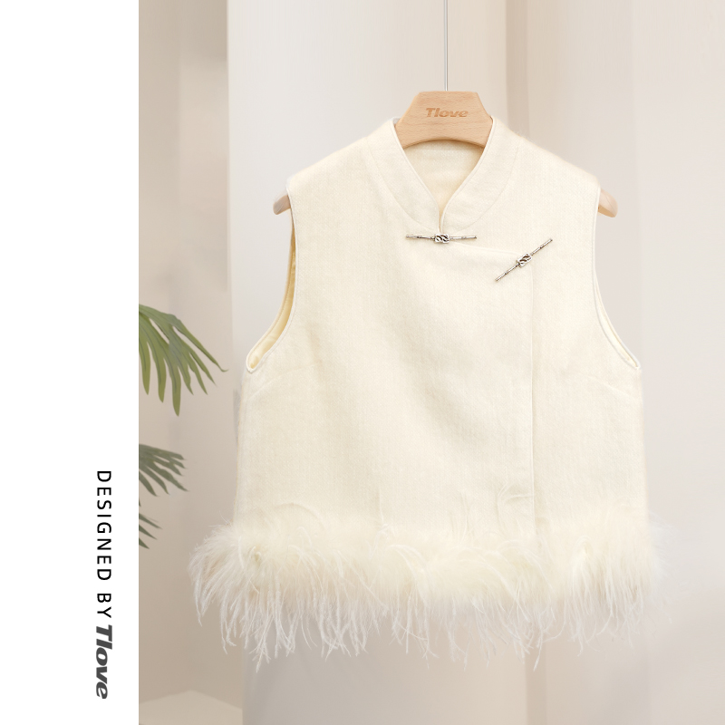 Z654时尚百搭复古无袖毛马甲气质针织提花中式马夹