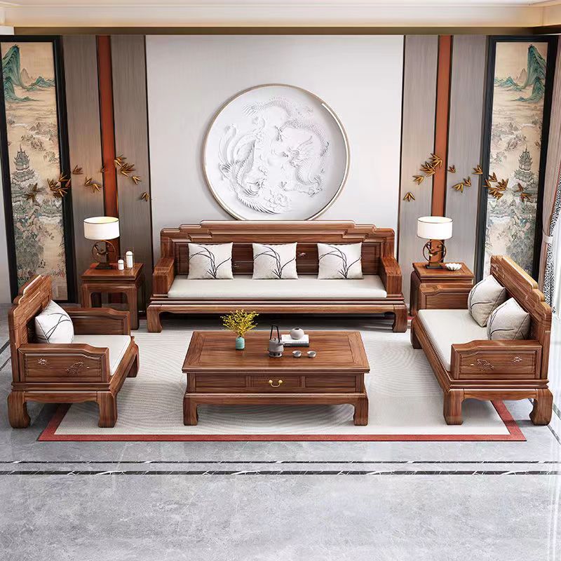 【923款VIP专属】菠萝格木新中式家具冬夏两用古典实木沙发客厅沙发