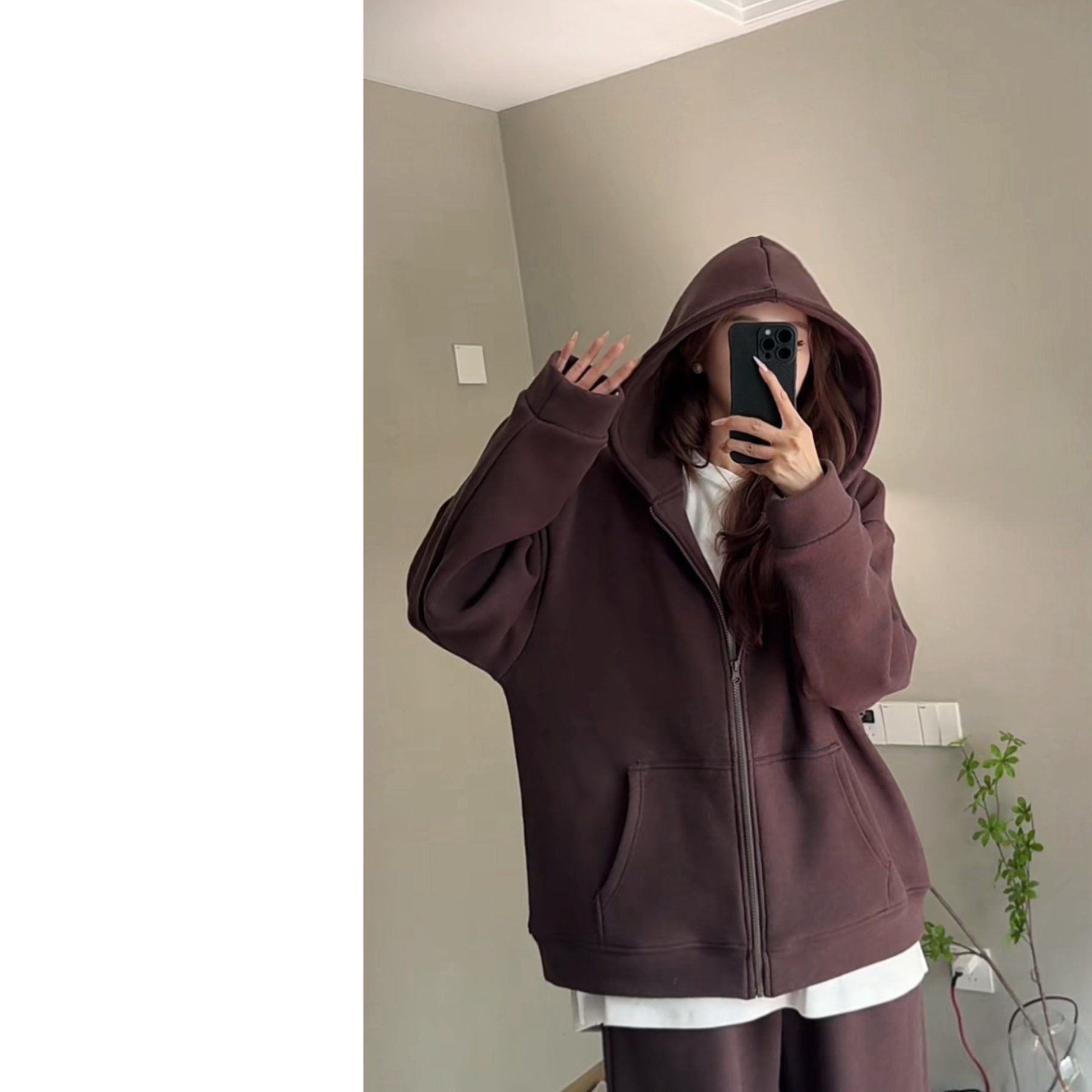 墨迹姐 高个子微胖 懒人刚需 空气感保暖宽松休闲连帽卫衣WY1011