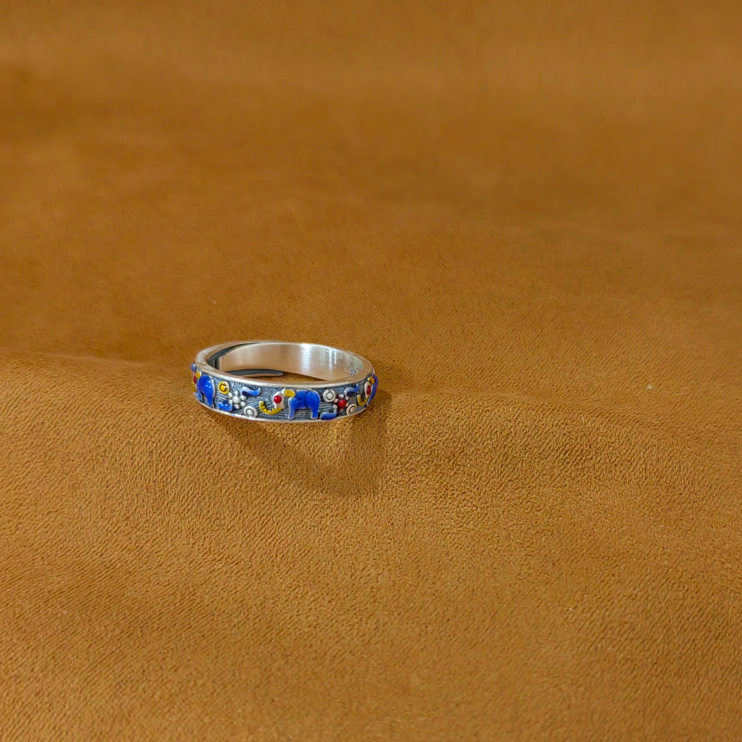 裕源公 足银珐琅戒指 足银珐琅彩吉象银戒指活口可银戒圈银饰品