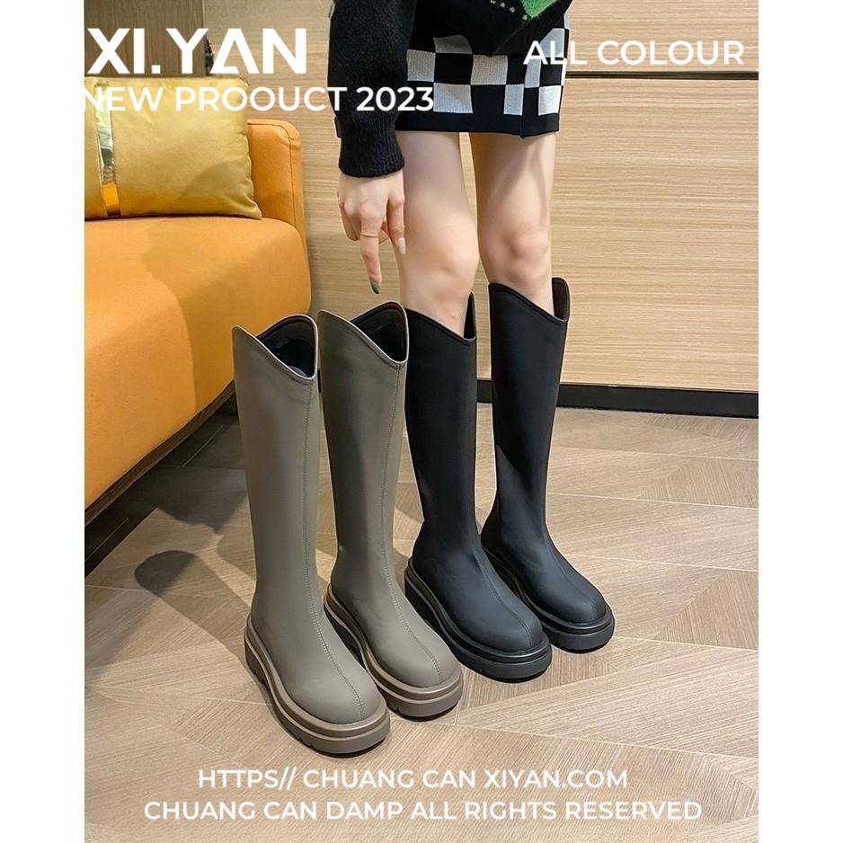 大筒围长靴女粗腿加肥胖mm显瘦骑士靴加绒不过膝厚底直筒靴大码鞋
