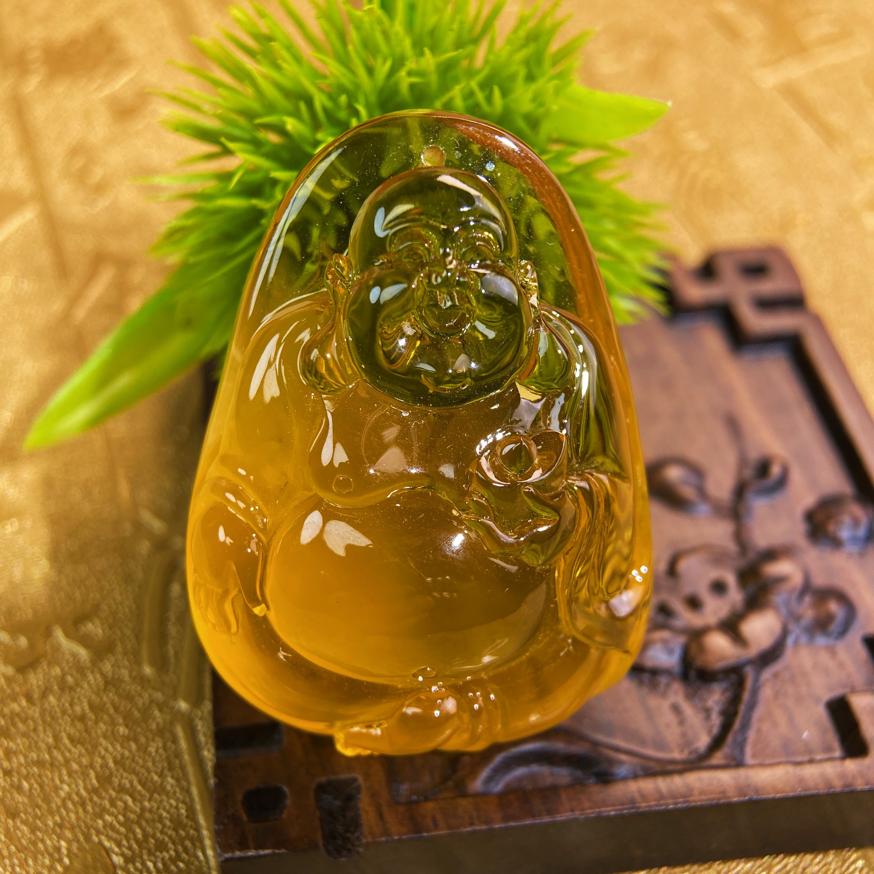 收藏品孤品天然琥珀弥勒佛吊坠招财佛挂件项链