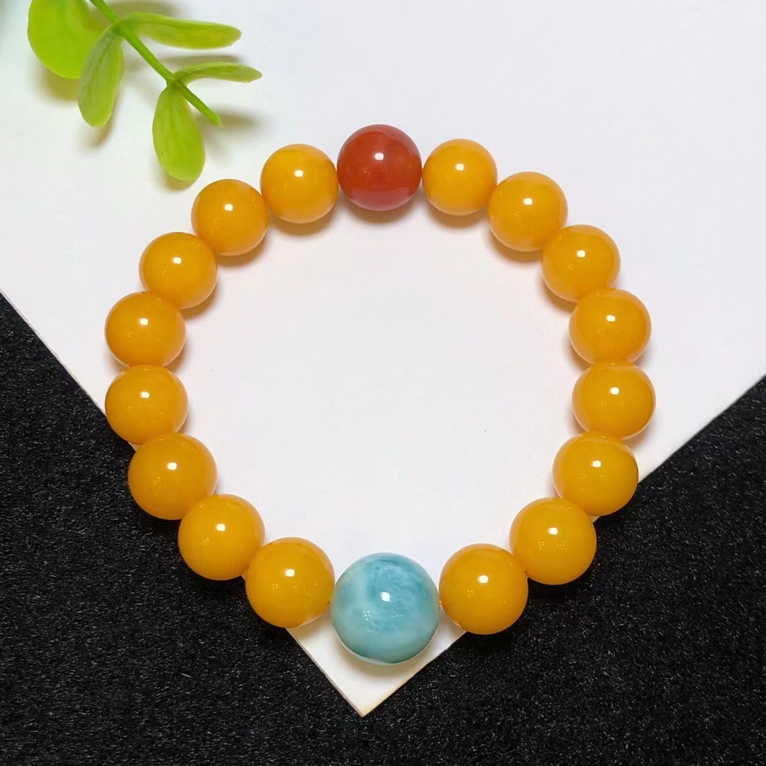 天然收藏级俄料轻奢鸡油花珀黄老蜜蜡手链琥珀手串上等蜜蜡手串