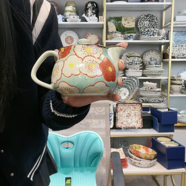 当代 【单支】日本进口九谷烧吉田屋梅纹茶壶360ml