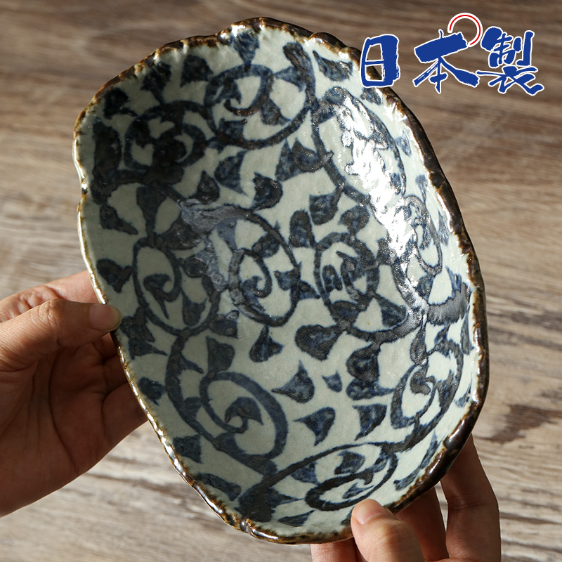 【单支】日本进口Bloom手绘唐草椭圆深盘22cm*14.8cm