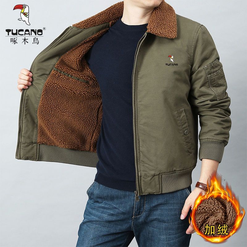 啄木鸟棉服外套男秋冬中厚款外穿棉衣冬季保暖加绒加厚男士短棉袄