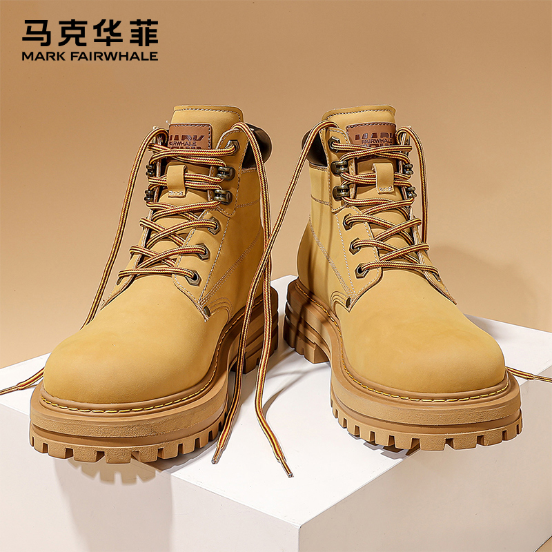 马克华菲马丁靴男2025新款高帮加绒靴子情侣复古大黄靴英伦风男靴