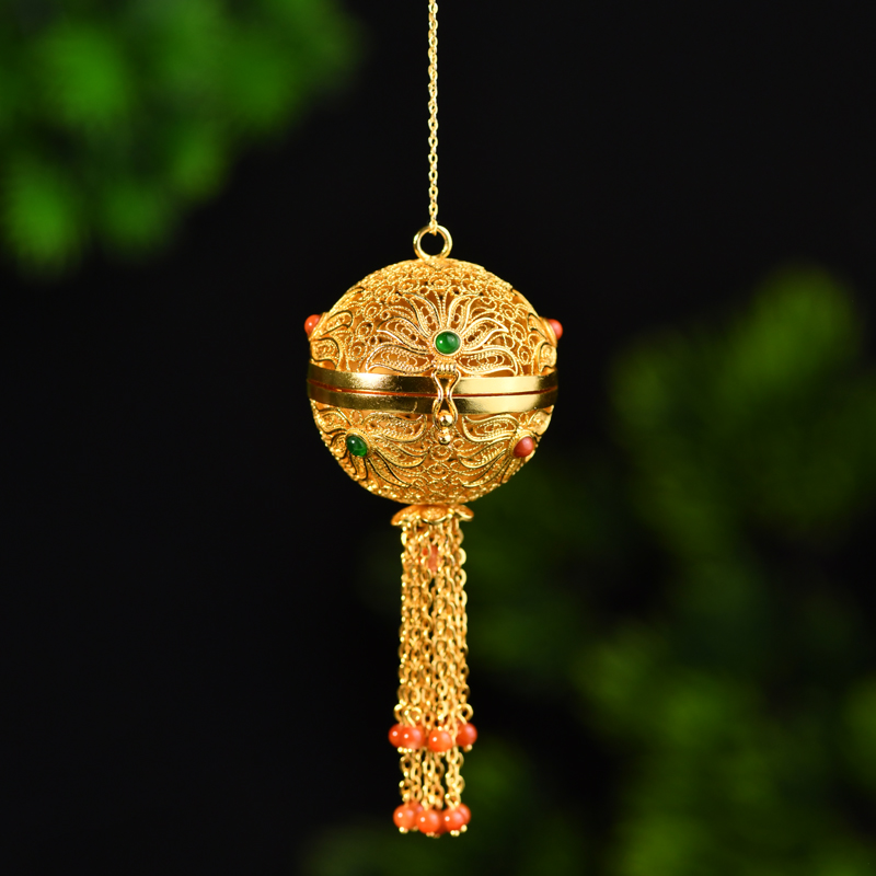 戊申堂 【莲花香囊】S925银鎏金 香囊吊坠翡翠国风珠宝