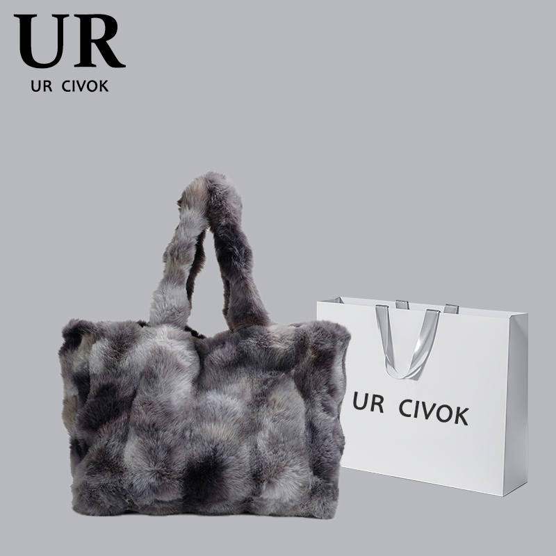 UR CIVOK正品质感冬季毛毛单肩大包包女2023新款大容量通勤托特包