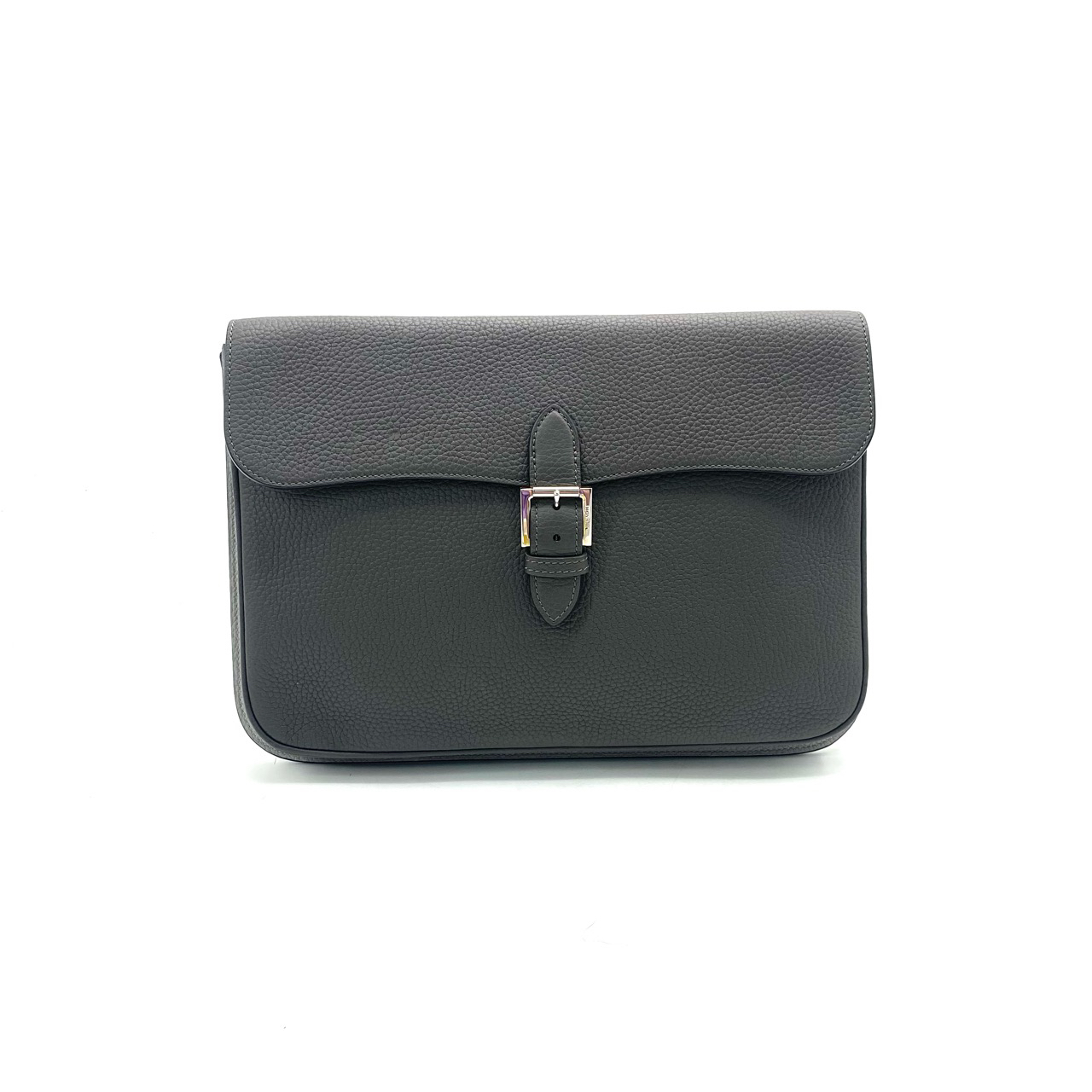 99新 MOYNAT/摩奈  莫奈 灰拼色全皮单扣手拿包 尺寸34/23