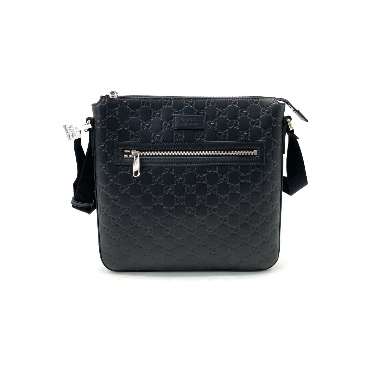 99新 GUCCI/古驰 全皮压花斜挎包 尺寸29/28男士压纹单肩经典黑色