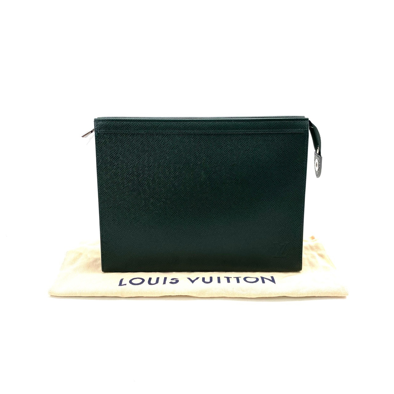 99新 LouisVuitton/路易威登 墨绿色全皮洗漱手拿包 尺寸27/21 