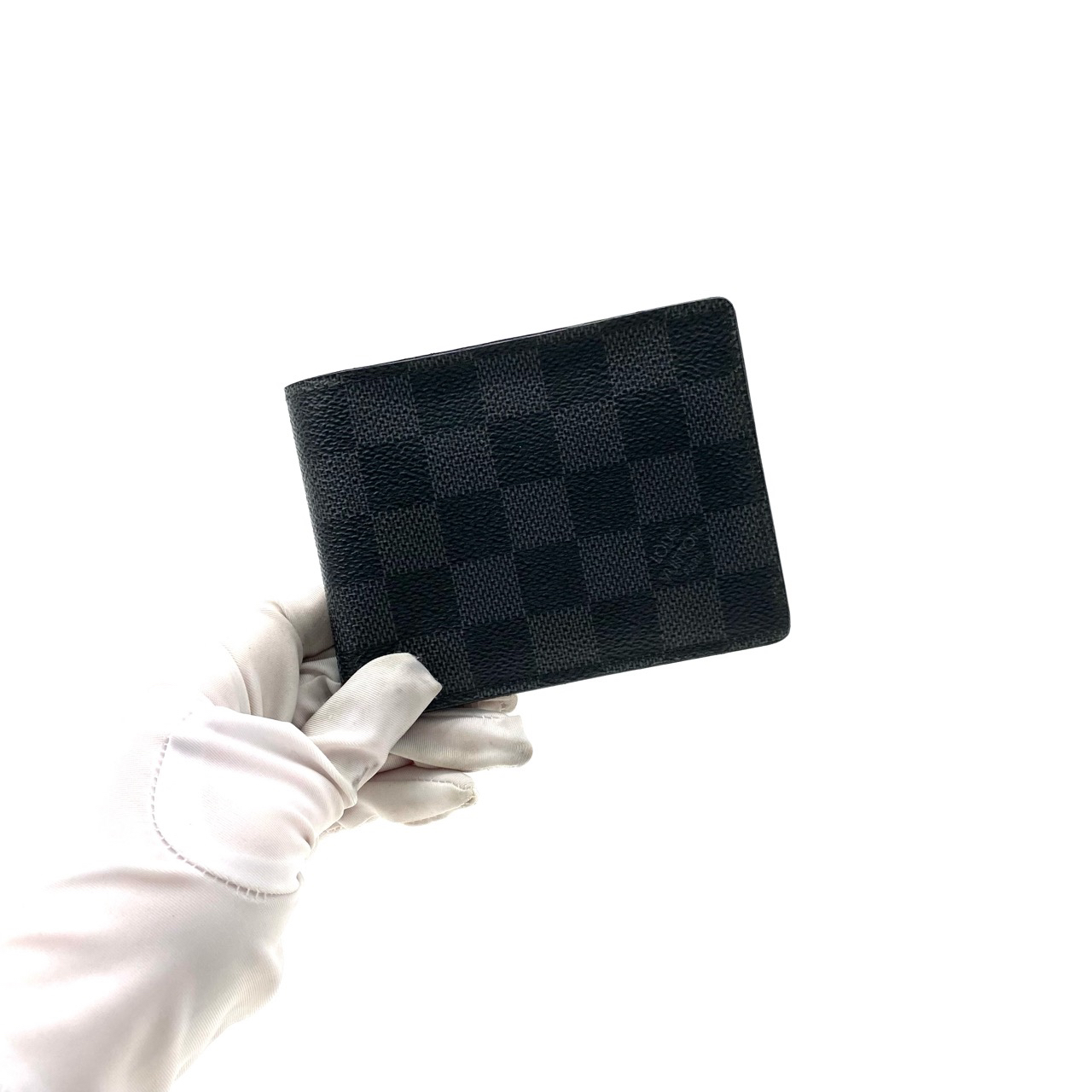 未使用 LouisVuitton/路易威登 黑棋盘格短款对折钱包 尺12/9男士