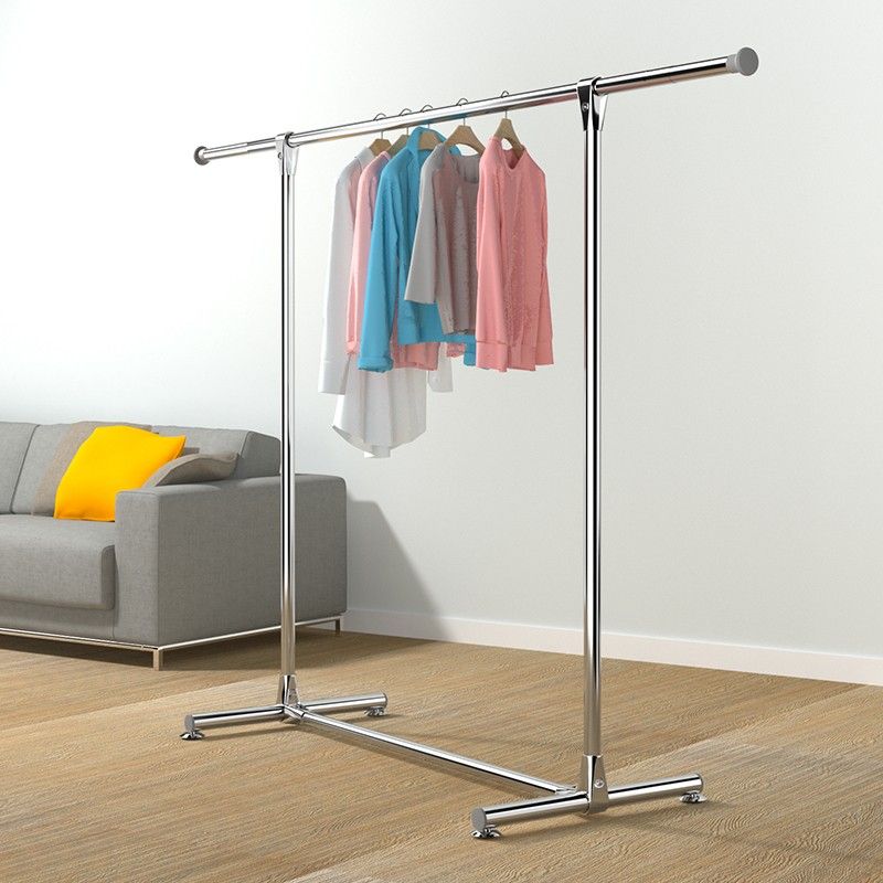 不锈钢落地晾衣架单杆加粗卧室阳台伸缩家用落地式挂衣服晒衣架简