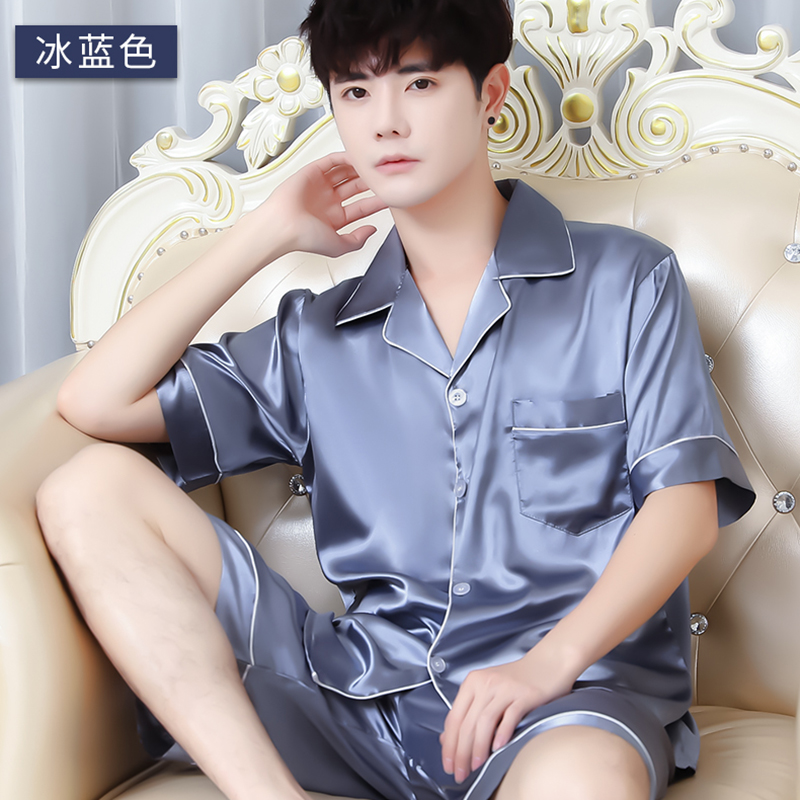 睡衣男士夏季夏天冰丝短袖短裤休闲家居服夏男高级感简约薄款套装