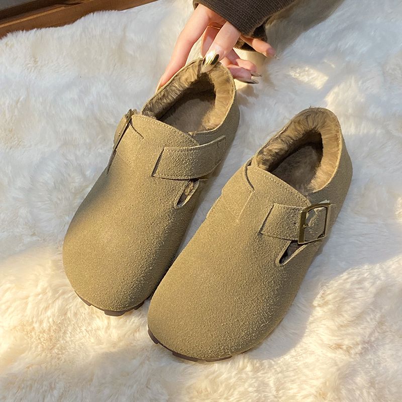 清廷牌2023新款冬季豆豆鞋全包勃肯鞋一脚蹬软底棉鞋女加绒保暖