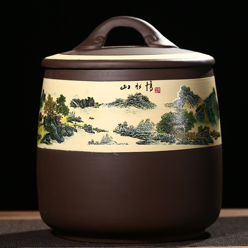 宜兴紫砂茶叶罐特大码号手工密封醒茶器米桶缸七子饼普洱藏储茶罐