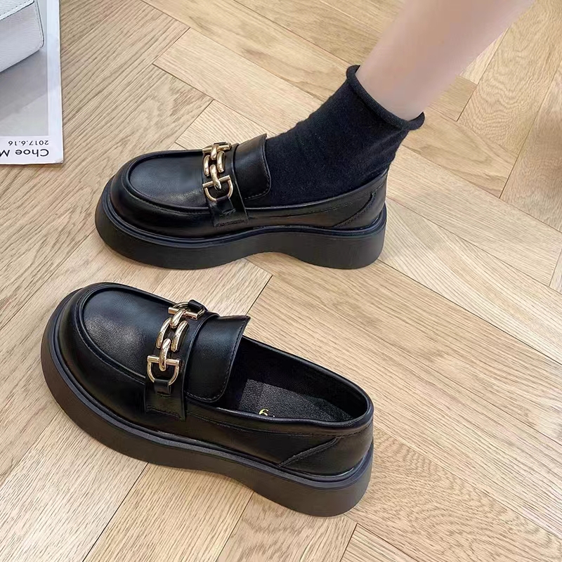 冬季回力休闲厚底松糕单鞋女英伦学院风季新款大头乐福鞋百搭小皮