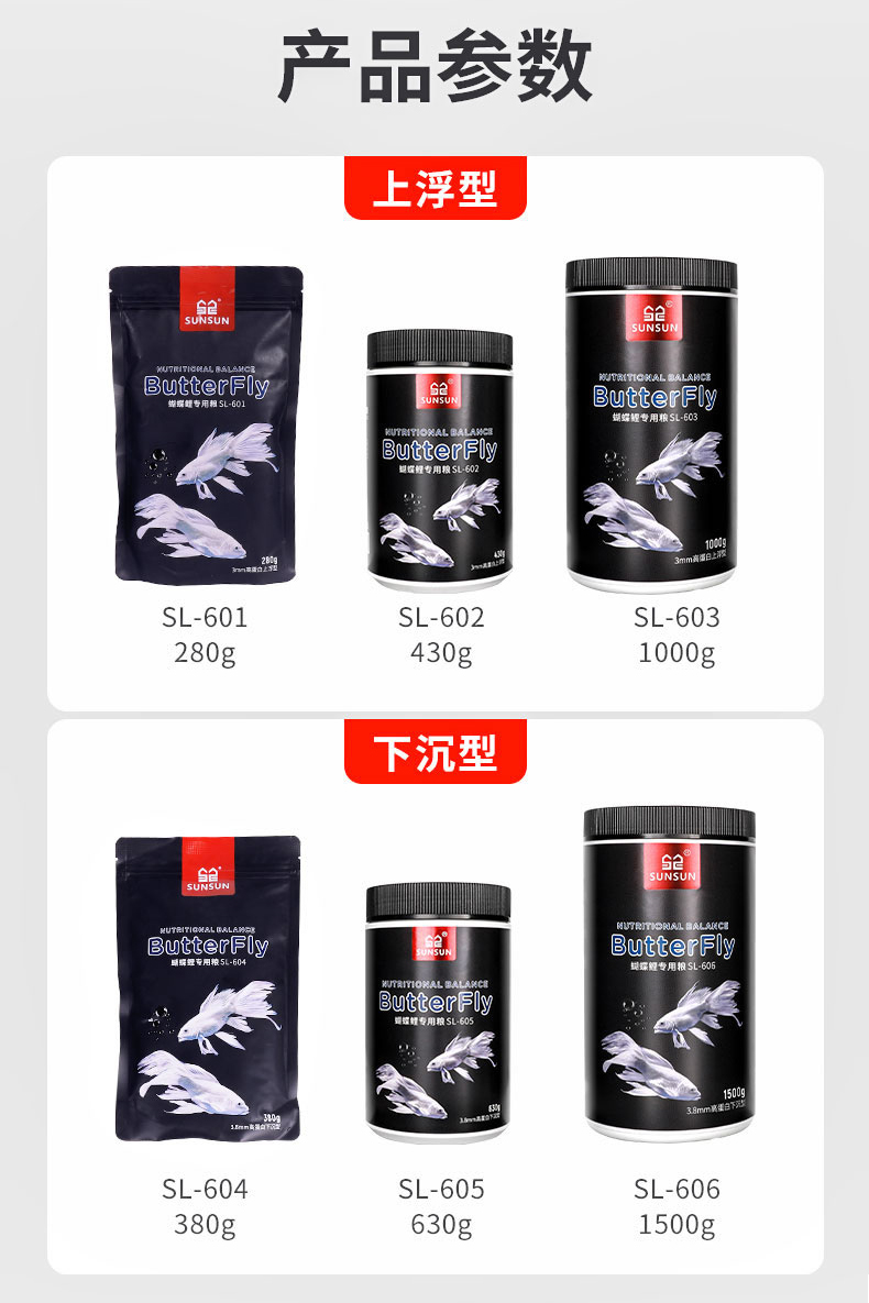 森森蝴蝶鲤鱼饲料高蛋纯白锦鲤鱼粮上浮下沉增白靓鳞鱼食饲料