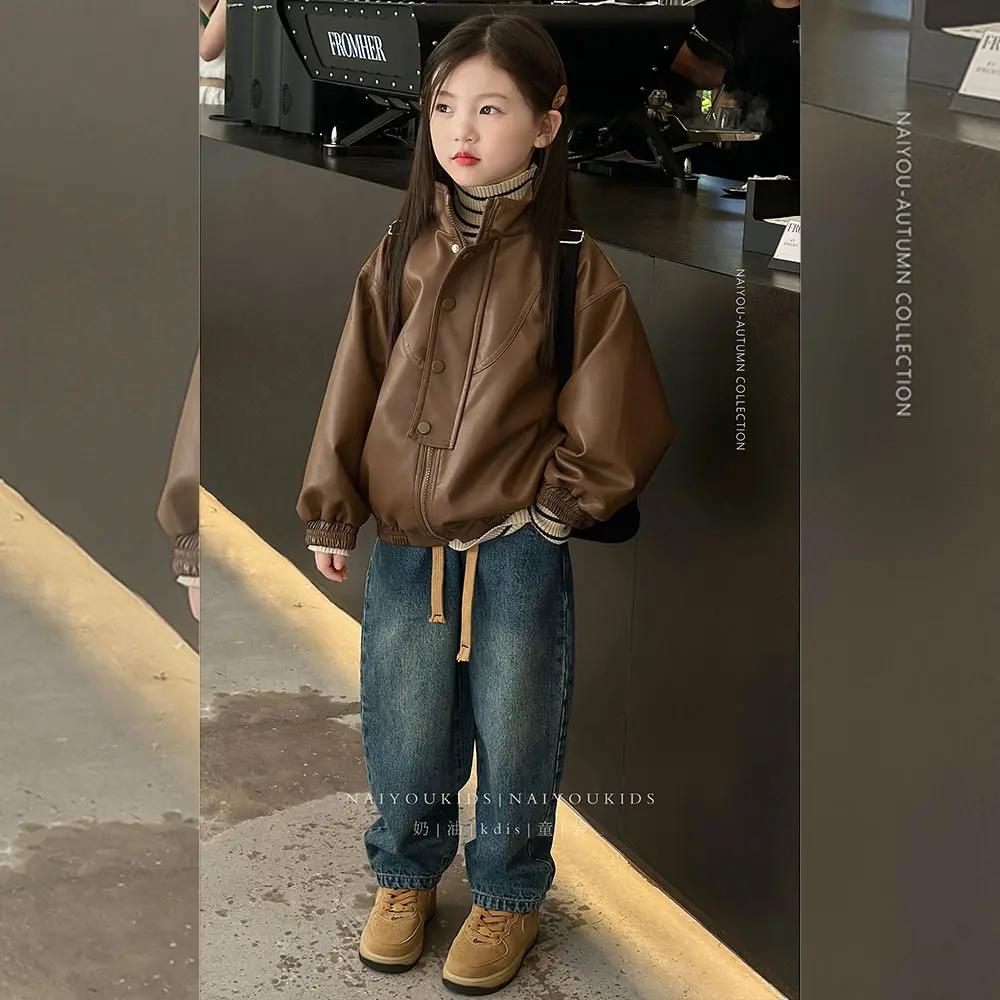 新款童装女童秋款外套2023韩系潮款中大童儿童皮衣夹克网红上衣童