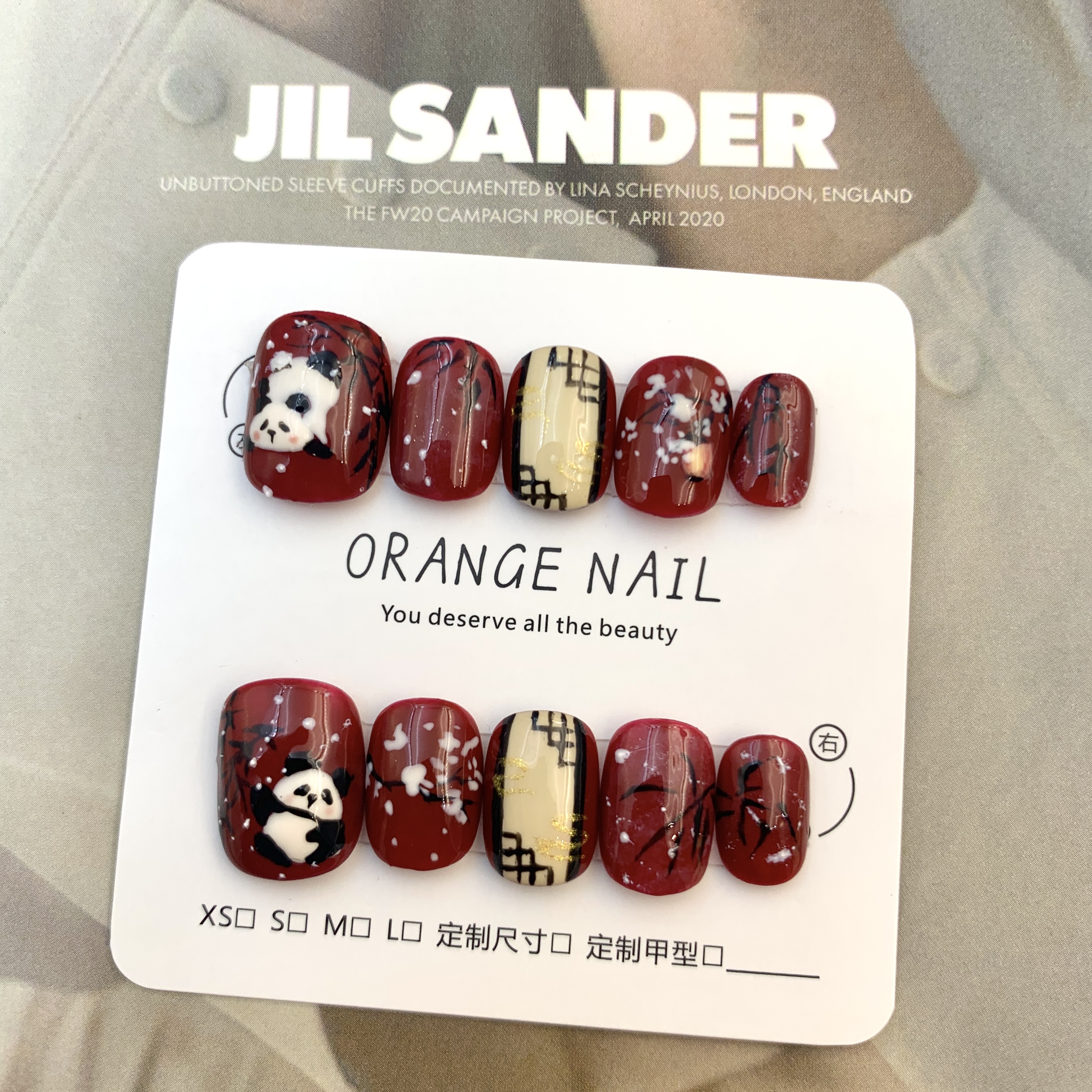 【瑞雪】橘一纯手工穿戴甲 简约 可爱 显白 手绘 下雪 小熊猫 美甲