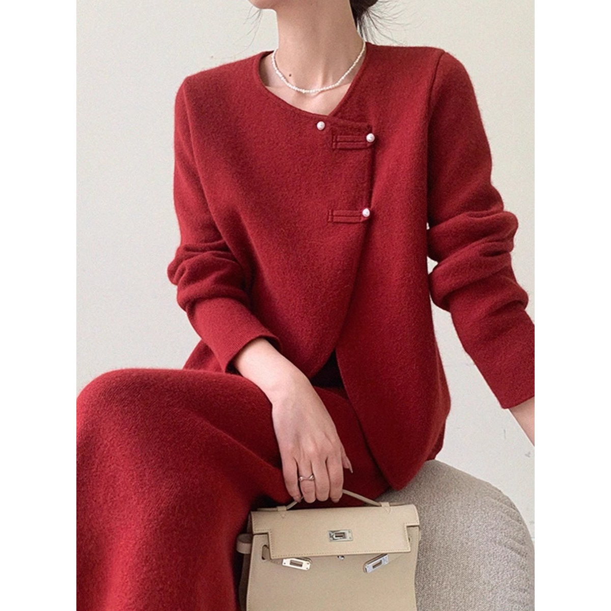 高级感红色新中式国风两件套装女秋冬2023新款上衣高腰半身裙子