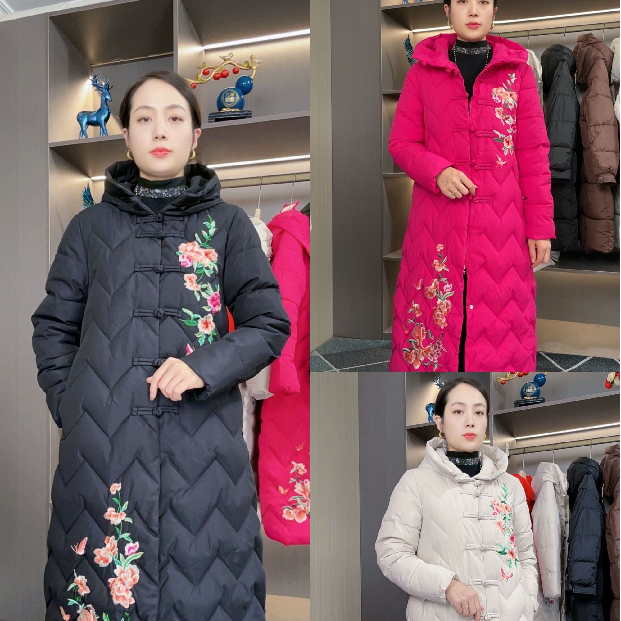 复古民族风时尚洋气减龄长款过膝加厚刺绣显瘦保暖冬季连帽妈妈装