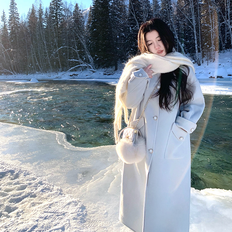 N大清仓！【纱绘子】100纯羊毛中长款手工双面呢子外套气质大衣冬季