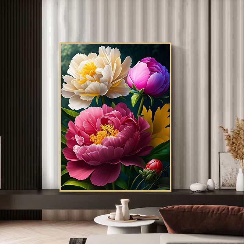 中国风牡丹花涂色数字油画diy填色画手工手绘油画减压客厅装饰画 