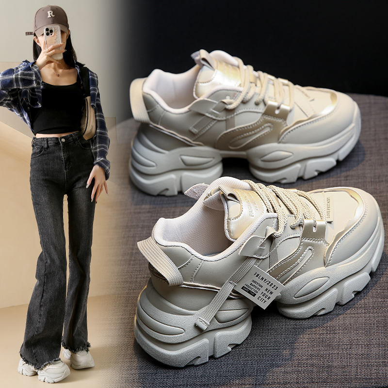 DFN/达夫尼女鞋2024年新款休闲增高老爹鞋女厚底百搭显脚小运动鞋