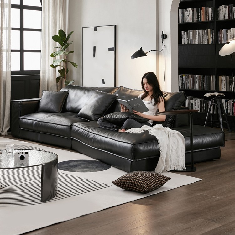 微色彩/布达佩斯异形沙发小转角真皮沙发设计师黑色全真皮沙发