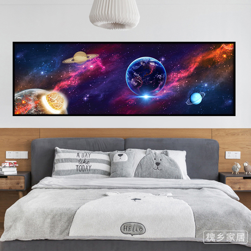 太空星球儿童房床头背景墙自粘装饰画男孩女孩卧室墙纸自粘贴纸画