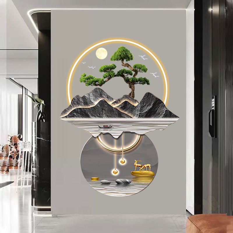 新款流水生财进门玄关装饰画过道中式走廊过道挂画入户正对门壁画