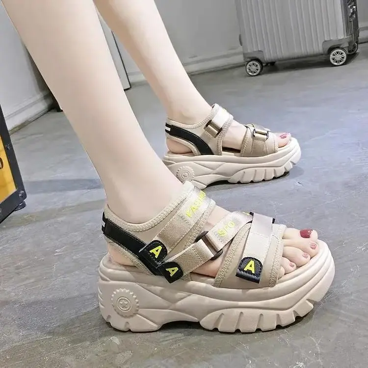 2024夏季新款韩版魔术贴厚底松糕罗马鞋ins潮网红时尚运动凉鞋女