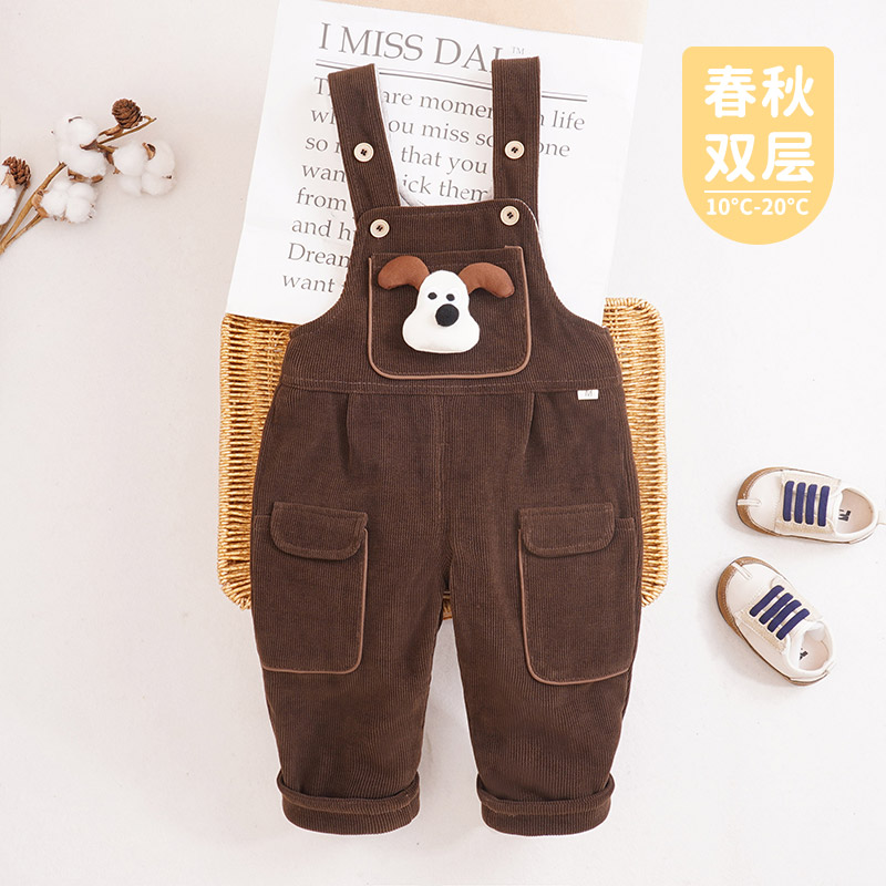 宝宝背带裤春秋季新款双层可爱0-4岁男女童木棉绒裤子休闲背带裤