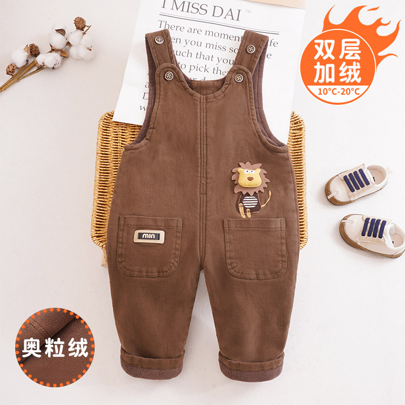 宝宝背带裤秋冬双层加绒休闲裤新款可爱洋气0-4岁婴幼儿小童外穿