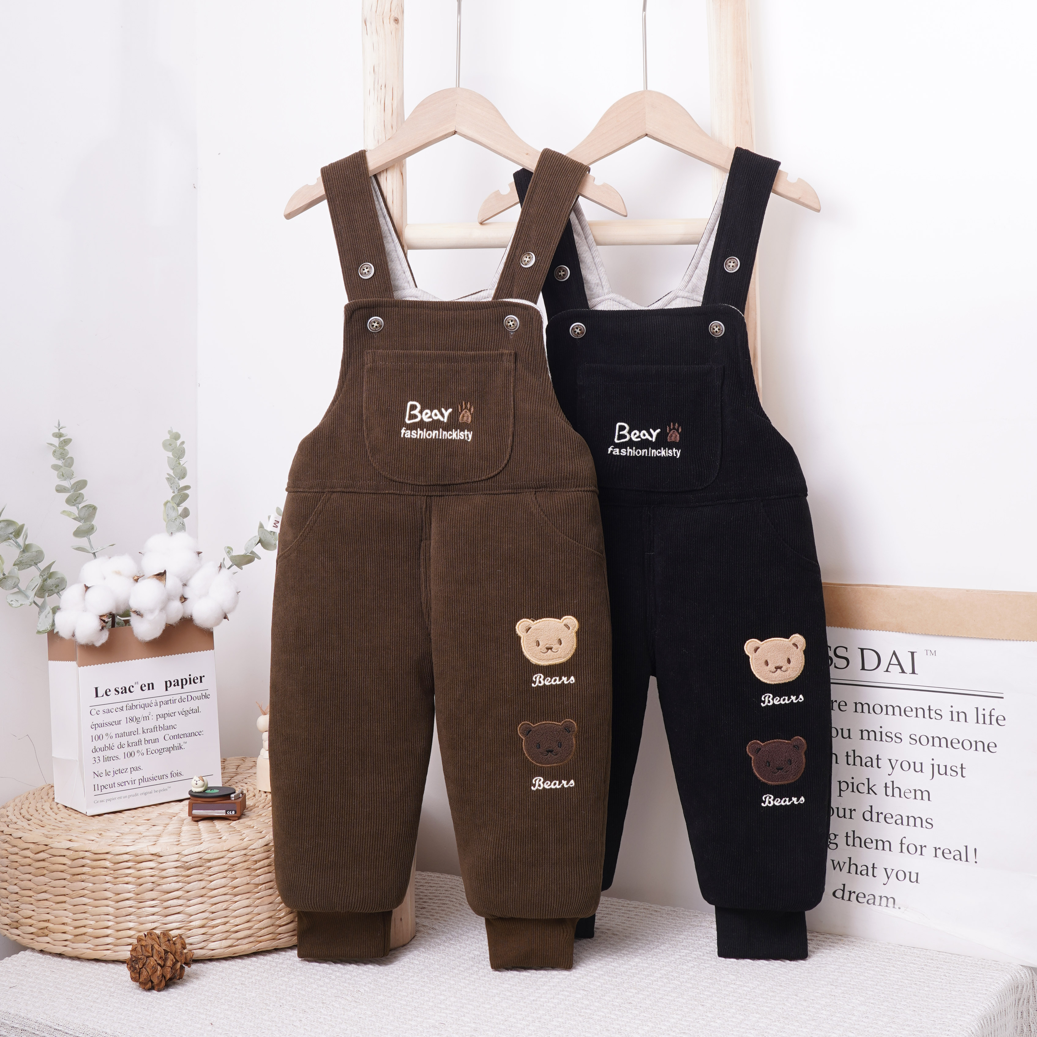 儿童背带棉裤冬上新两只小熊加厚夹棉男童女童儿童可爱婴儿秋冬款