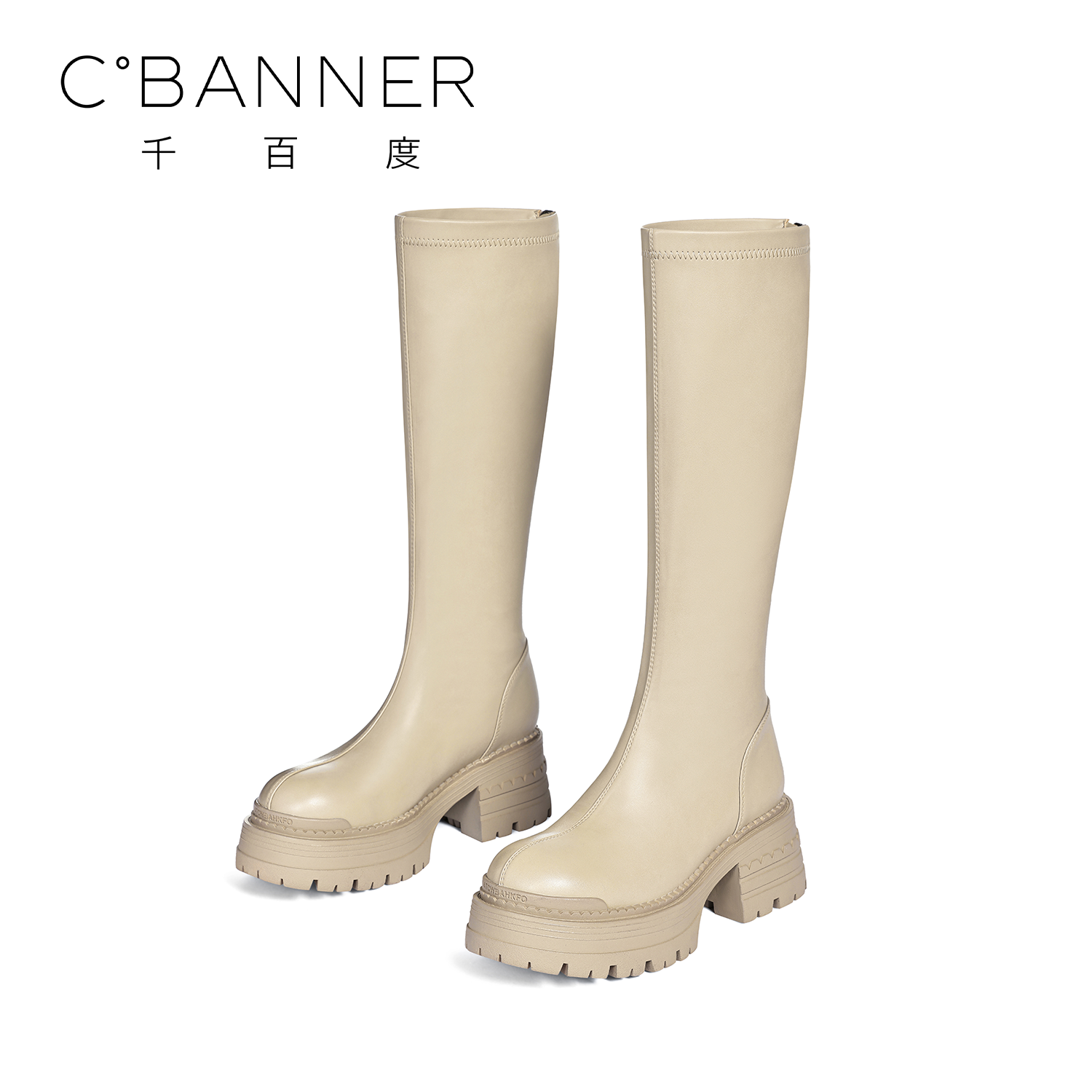 C.BANNER/千百度长筒靴2023年新款厚底高筒时尚百搭秋冬女时装靴
