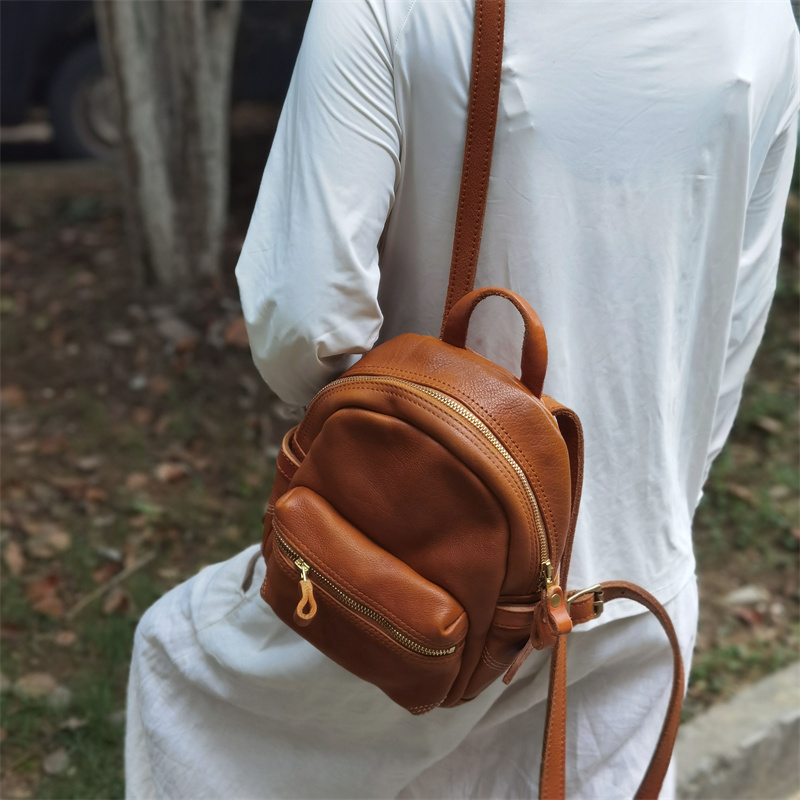 复古重工洗水植鞣牛皮双肩包迷你新款时尚休闲背包小包耐用手提