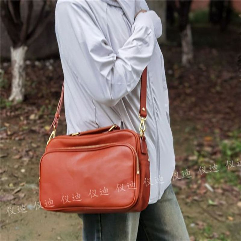 仪迪真皮单肩包女公文包进口便携植鞣牛皮休闲手提斜挎包男女通用