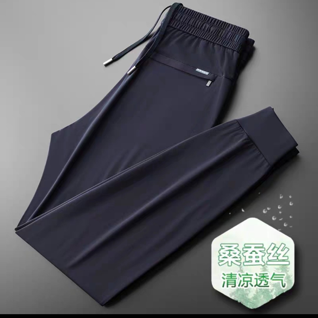 夏季薄款束脚天丝冰感轻薄时尚男士冰丝裤子弹力透气运动裤男轻薄