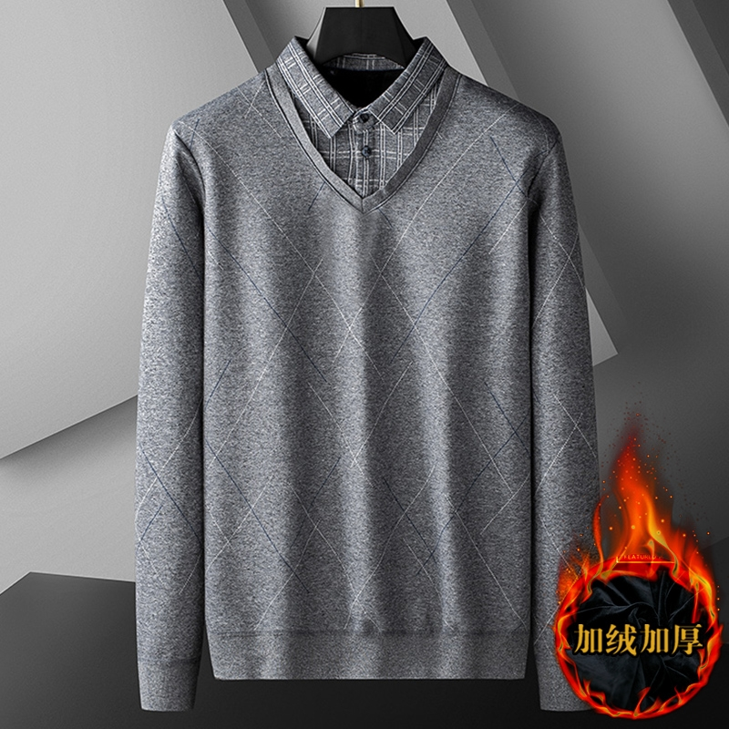 加肥加大码男加绒针织衫肥佬宽松中老年爸爸装毛衣胖子加厚98115