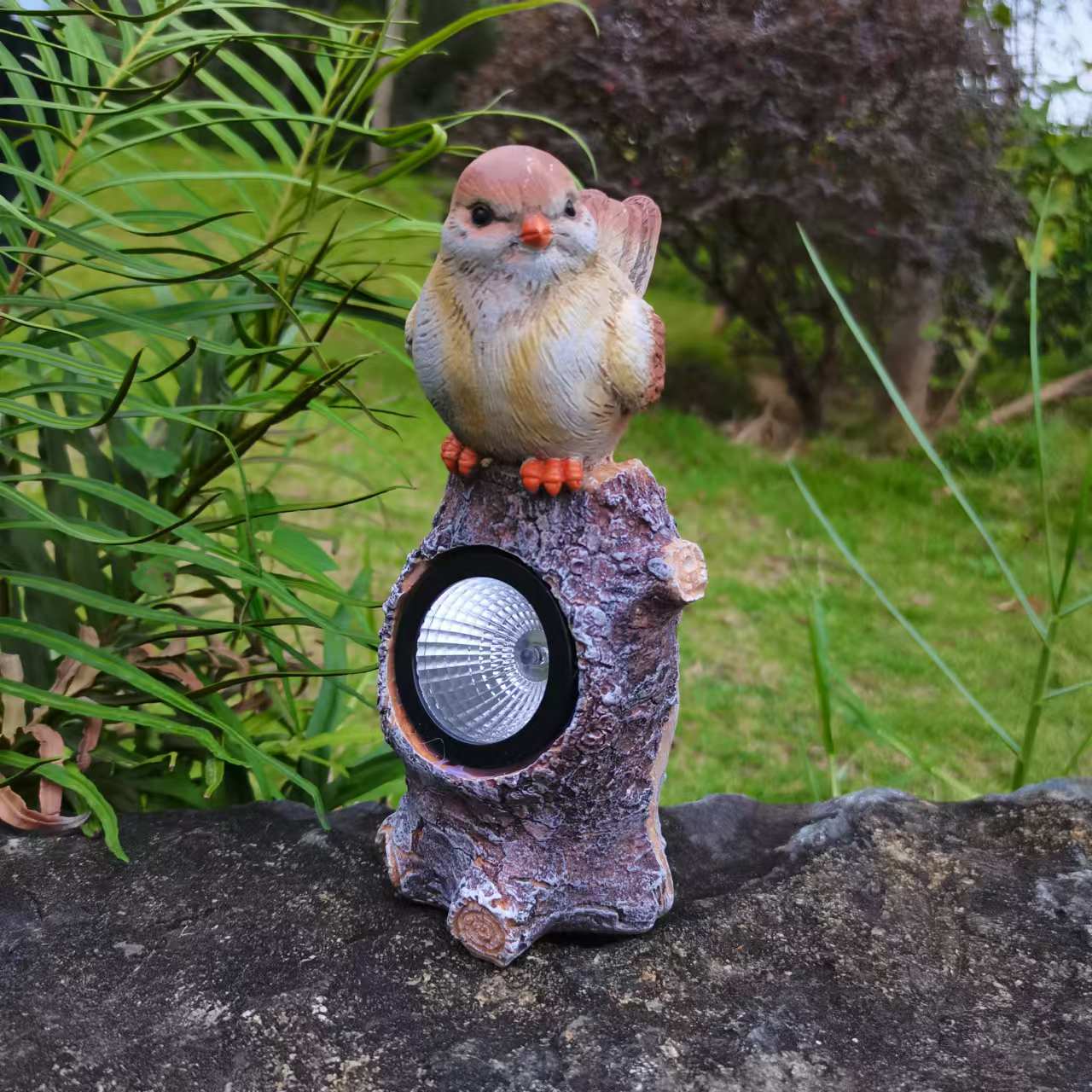 仿真小鸟太阳能树脂树桩小鸟户外防水庭院阳台装饰摆件微景观创意
