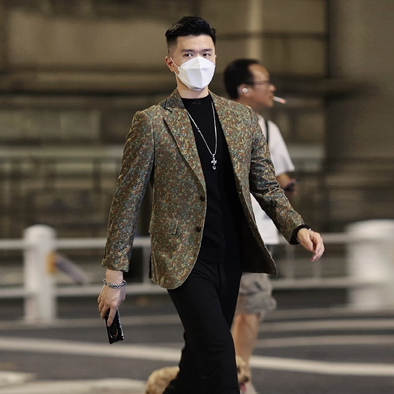 猎撒秋冬修身西装男装复古花色外套小西服商务休闲上衣外套便西潮