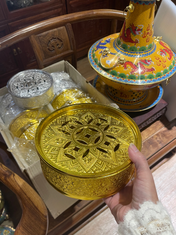 泰国铝茶盘镀金19x8