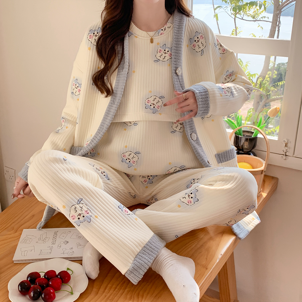 三件套空气棉月子服秋冬季产后孕妇睡衣双12哺乳喂奶衣加厚保暖