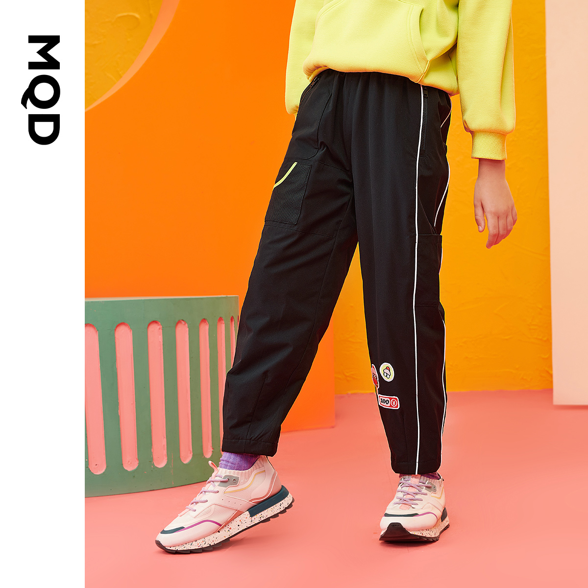 【T】MQD童装女童休闲裤冬新款加厚卡通印花宽松运动潮621431507