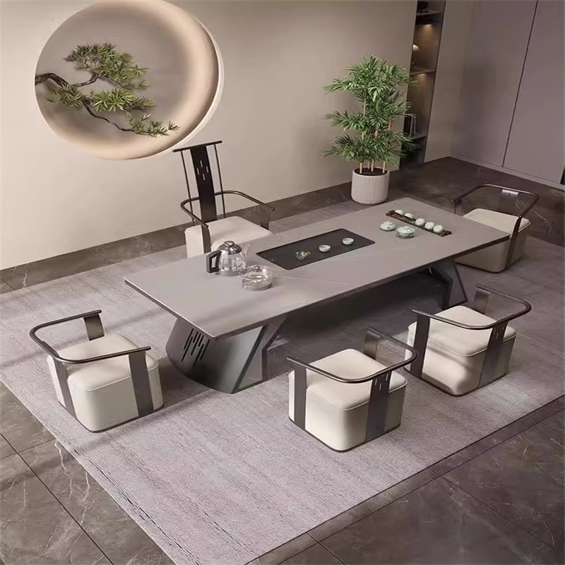 简约轻奢岩板茶桌椅组合办公室家用阳台茶台功夫泡茶桌烧水壶一体