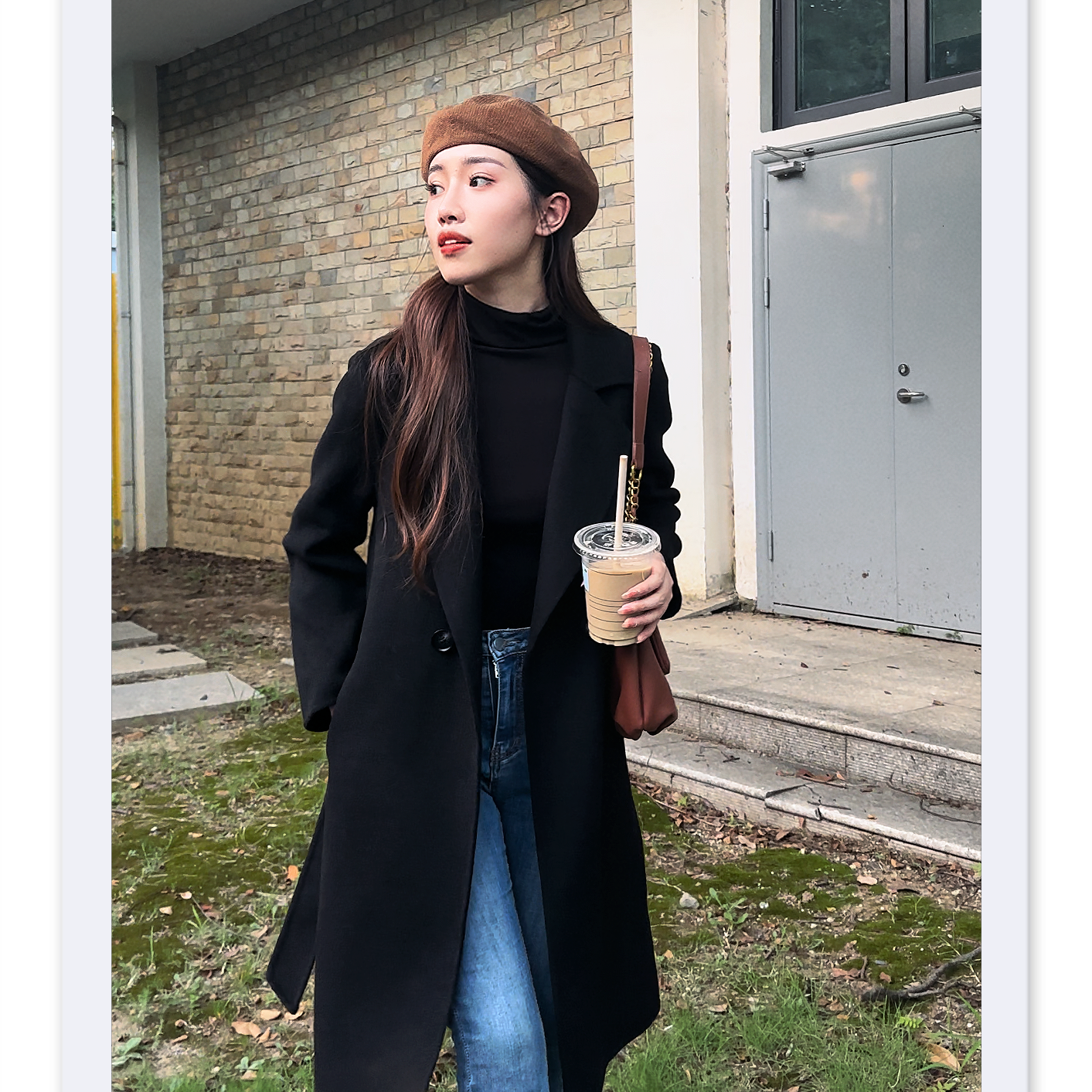 【小雨小个子】复古正肩修身双面羊毛大衣秋冬气质中长款大衣休闲